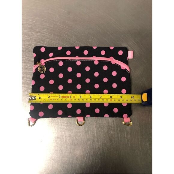 Zipit Women’s Small Black and Pink Polka Dot Zipper Pencil Pouch - Picture 4 of 6